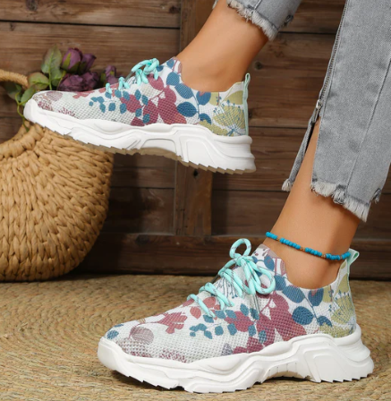 Women's Athletic Sneakers - Breathable Knit Upper - Cushioned Sole - Lace-Up Comfortable Fit