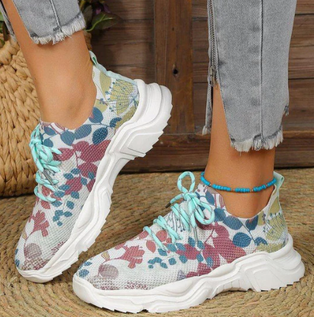 Women's Athletic Sneakers - Breathable Knit Upper - Cushioned Sole - Lace-Up Comfortable Fit