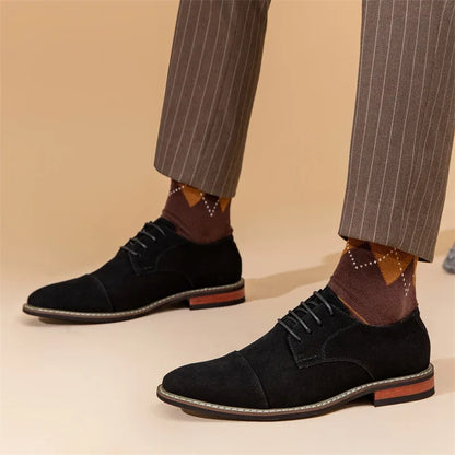 Men’s Oxford Shoes – Suede Upper – Slim Fit – Cap Toe – Closed Lacing Formal Style