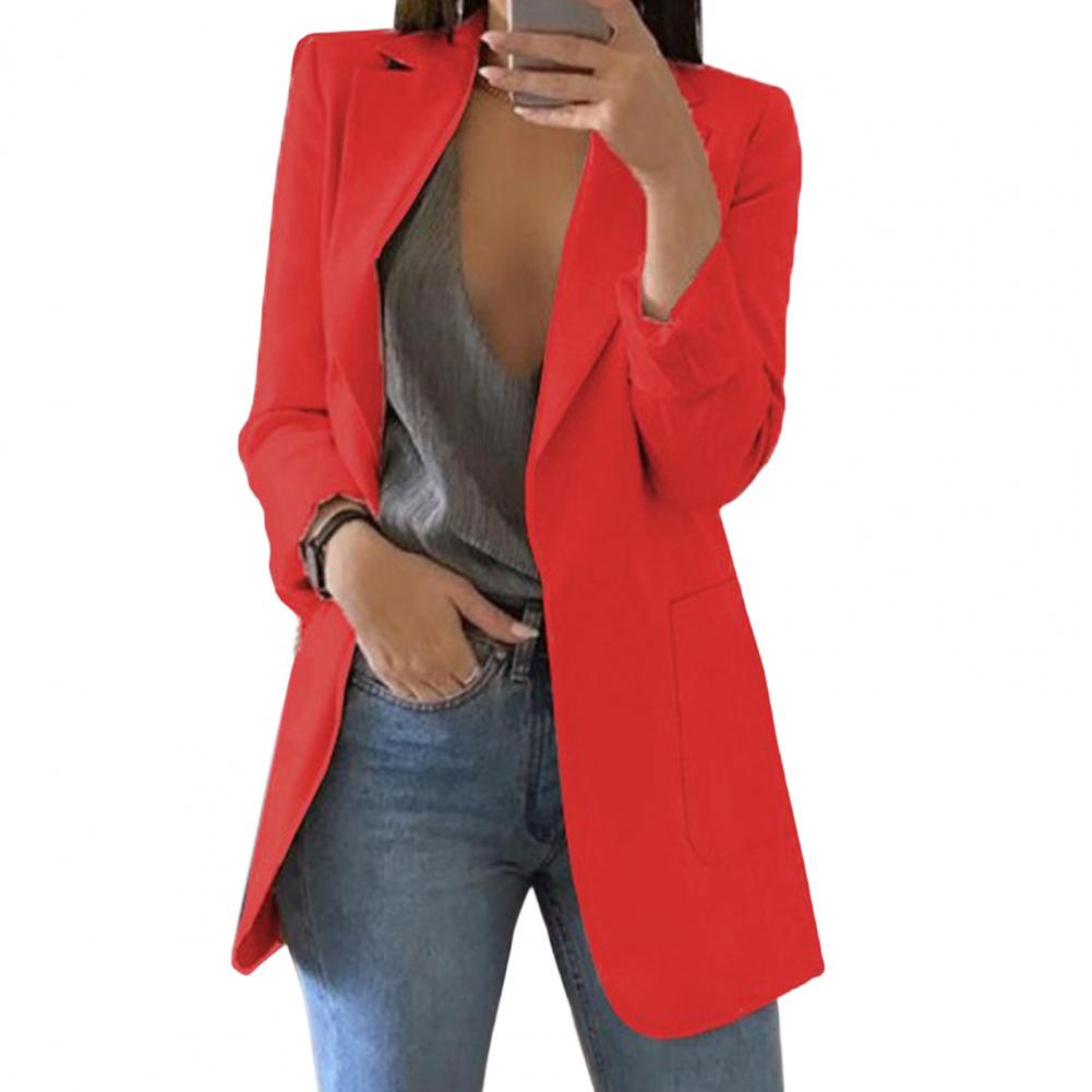 Women’s Blazer – Tailored Fit – Hip Length – Notch Lapel – Open Front – Large Pockets