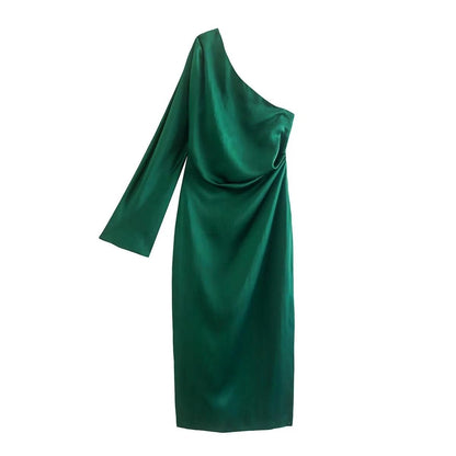 One-Shoulder Satin Dress for Women