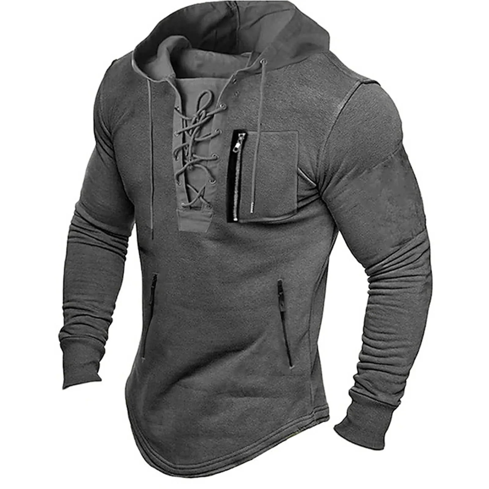 Herfst vintage hoodie met veters voor mannen