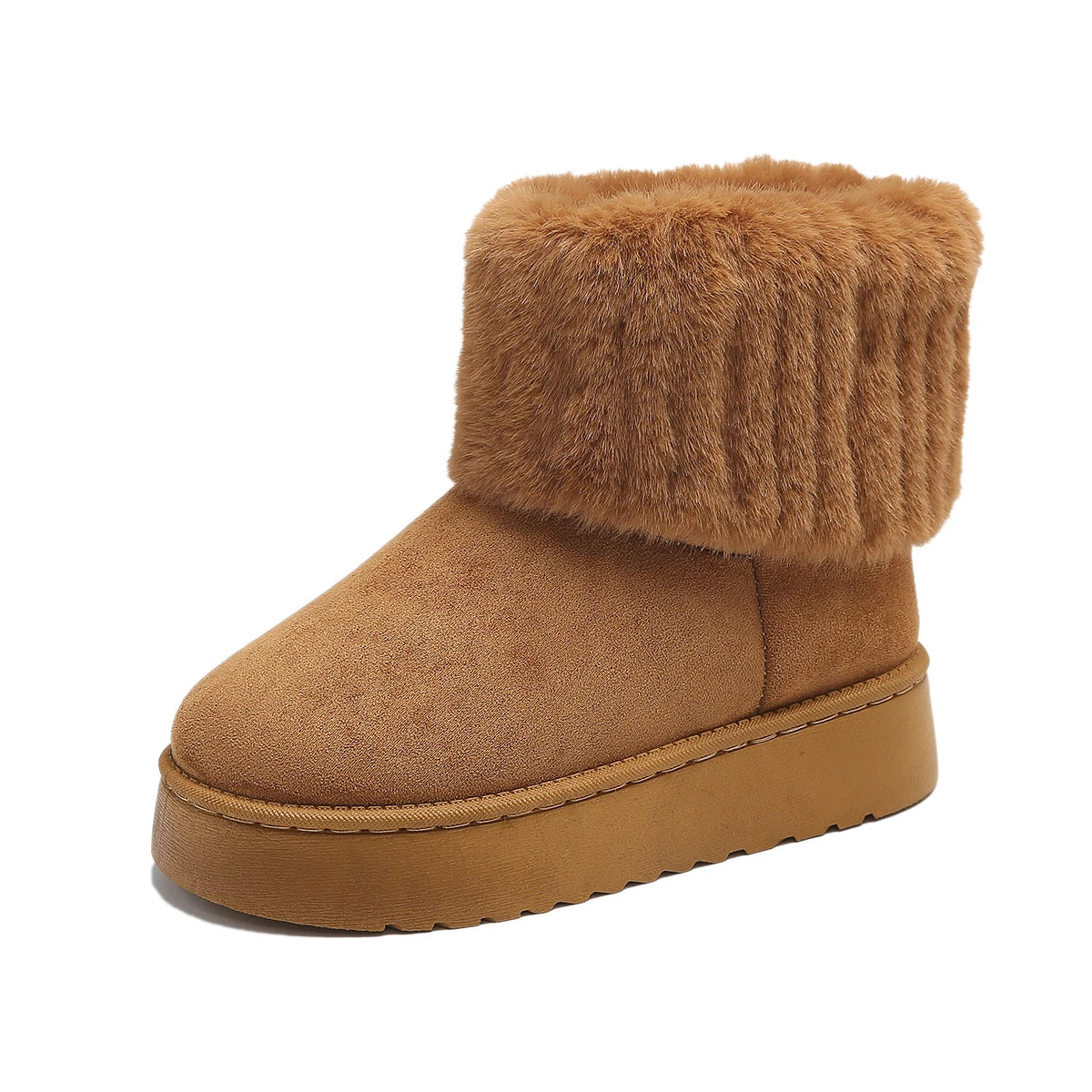 Women’s Snow Boots – Half-High Knit with Faux Fur Trim – Thick Sole Supportive Fit
