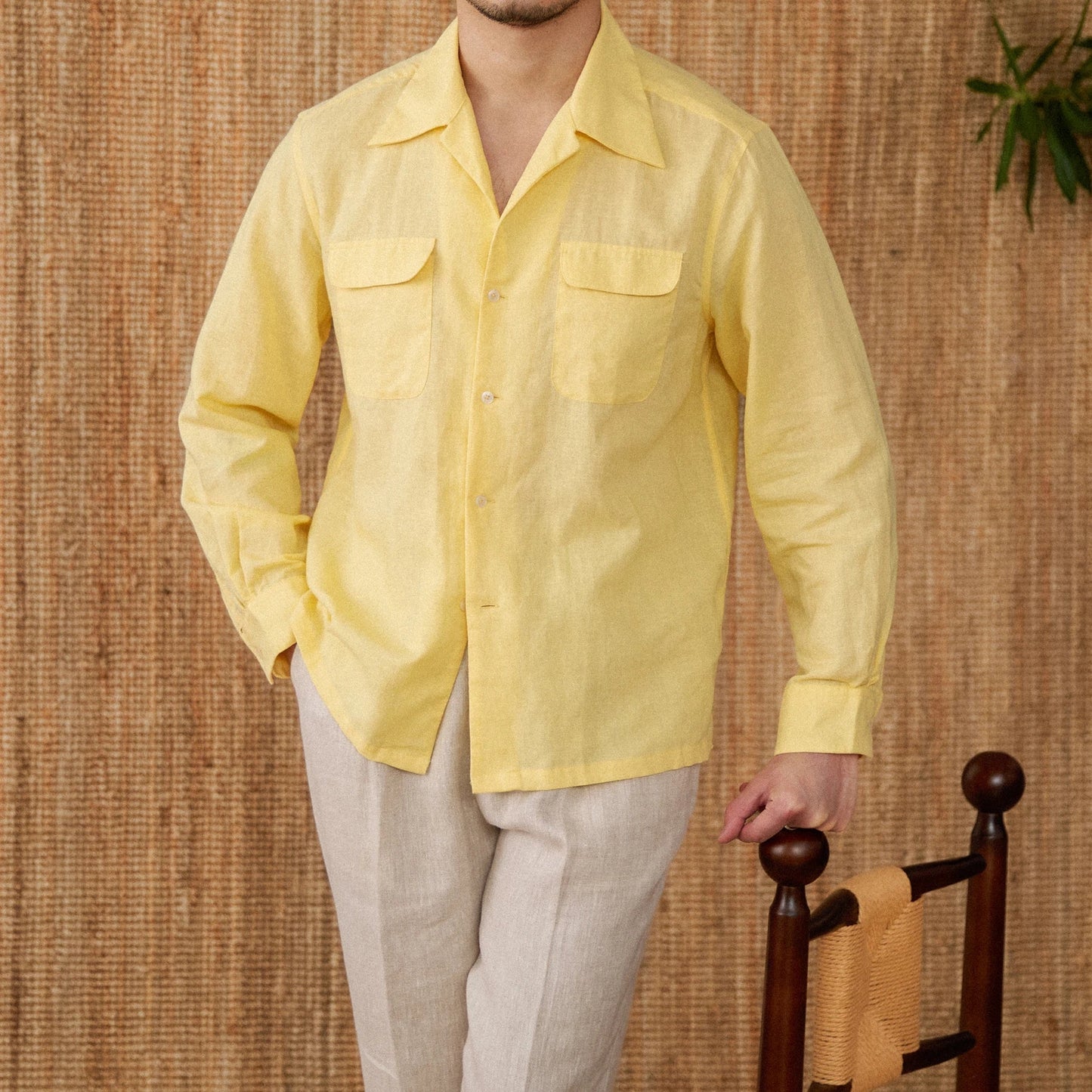 Men’s Linen Shirt – Relaxed Fit – Button-Up – Long Sleeve – Two Chest Pockets