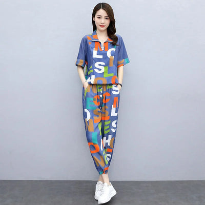 Women's Casual Two-Piece Set with Crop Top and Pants for Spring/Summer