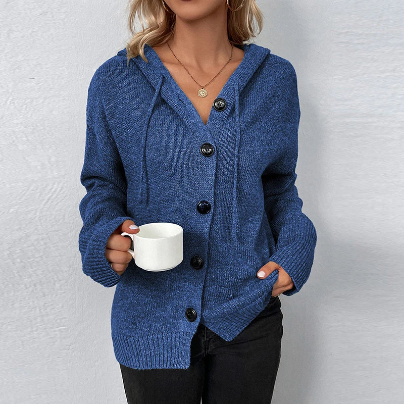 Women's knitted cardigan with hood