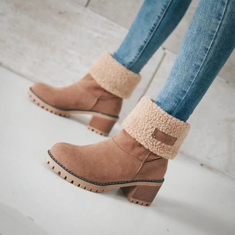 Women’s Winter Boots – Suede Ankle Length – Shearling Lined – Lug Sole – Supportive Heel