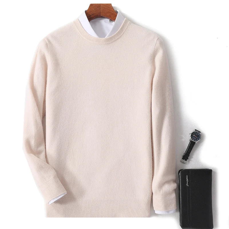 Men’s Crew Neck Sweater - Soft Knit - Wool Blend - Ribbed Cuffs & Hem - Regular Fit