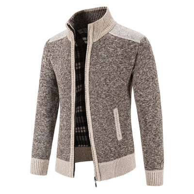 Men's knitted cardigan with patchwork design