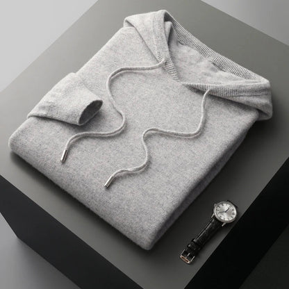 Men’s Hoodie – Cashmere Knit – Classic Fit – Ribbed Cuffs – Hooded Casual Wear