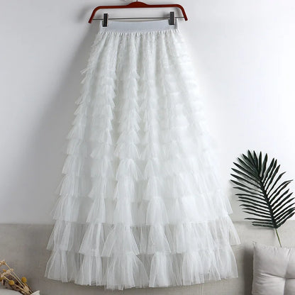 Tulle A-Line Midi Skirt for Women Elegant Layered Mesh