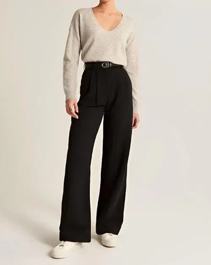 Women’s Tailored Trousers – Wide Leg – High Waist – Front Pleats – Full Length