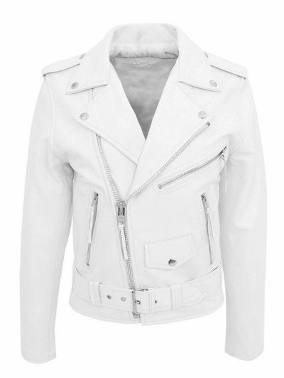 Men’s Leather Biker Jacket - Leather - Asymmetrical Zip - Lapel Collar - Belted Waist