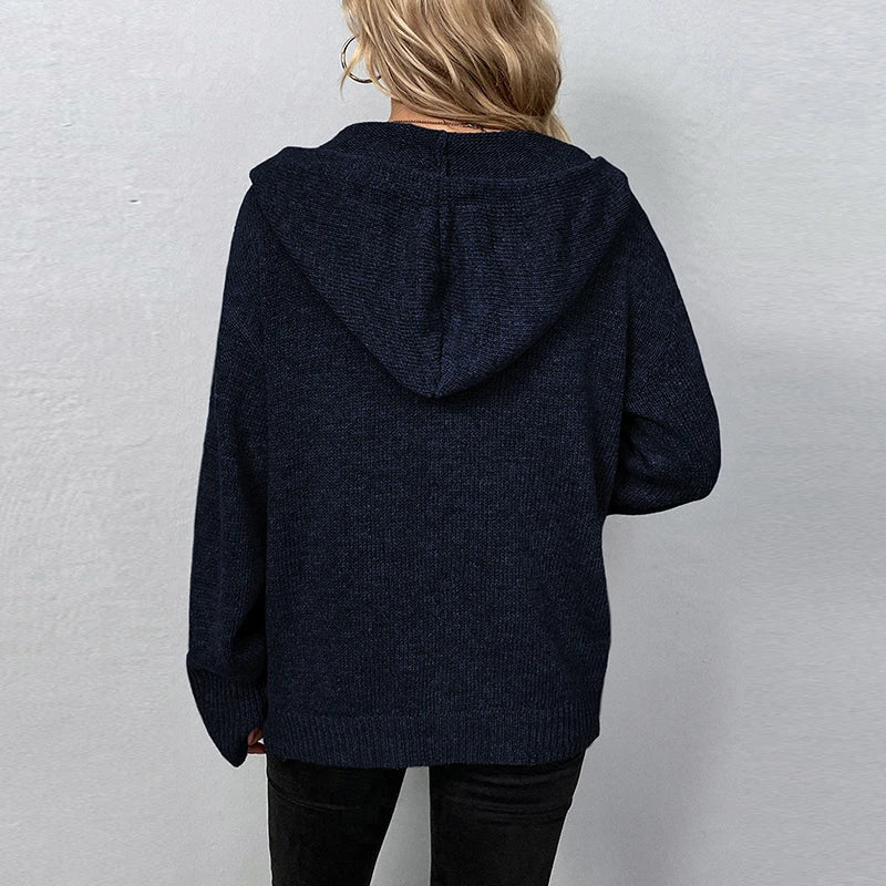 Women's knitted cardigan with hood