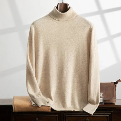 Men’s Turtleneck Sweater – Cashmere – Relaxed Fit – Ribbed Knit – Full Length