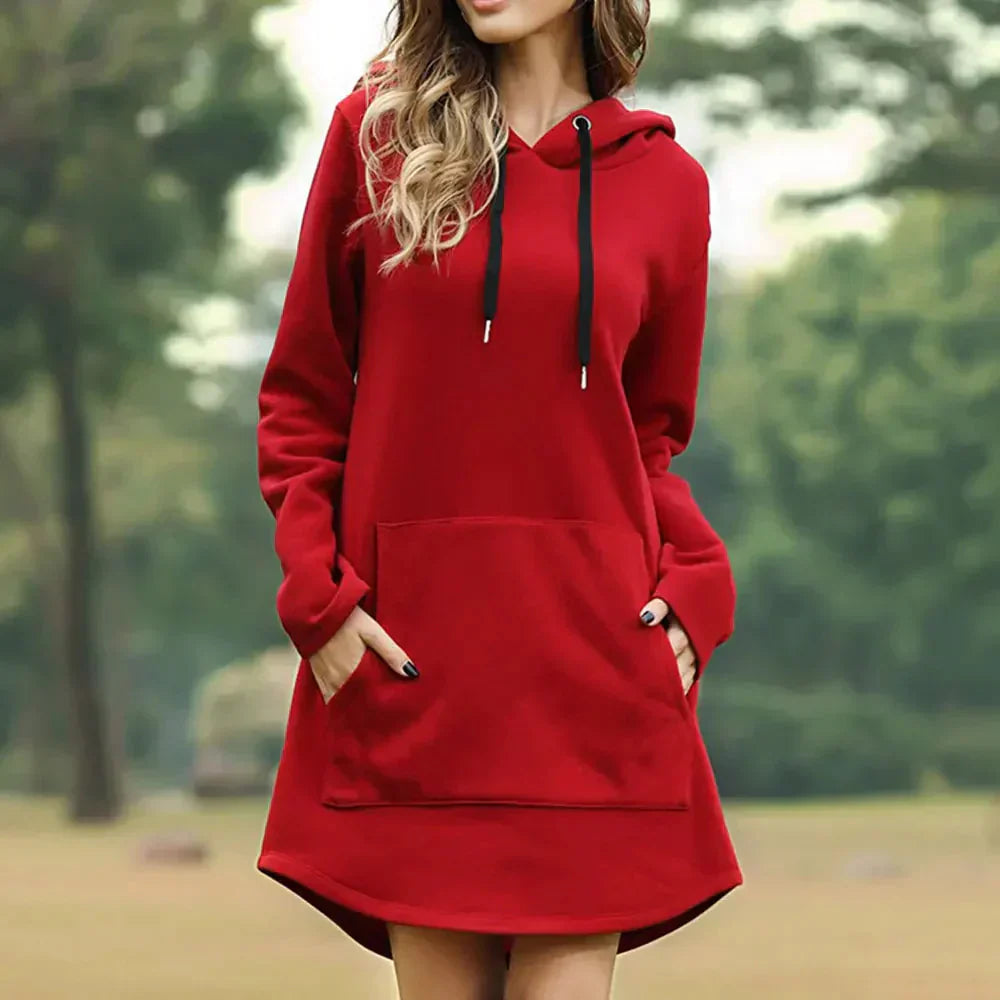 Women's Hoodie Dress - Soft Cotton Blend - Long Sleeve Relaxed Fit with Kangaroo Pocket