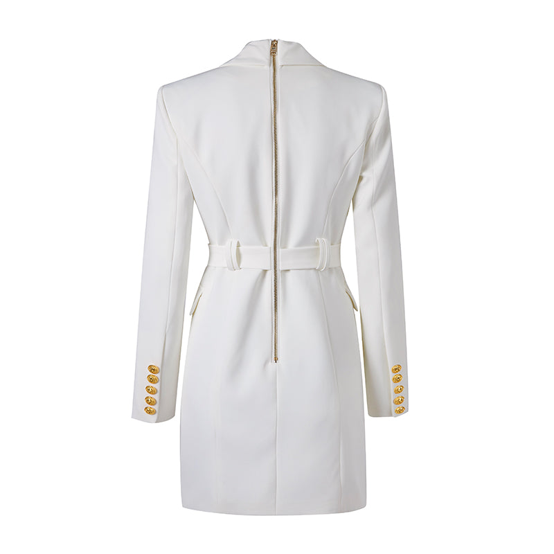 Women's Blazer Dress - Tailored Fit - Double Breasted - Waist Belt - Mini Length