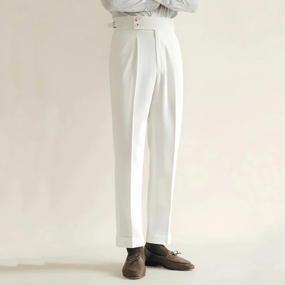Men’s Tailored Trousers – High-Rise – Pleated Front – Cuffed Hem