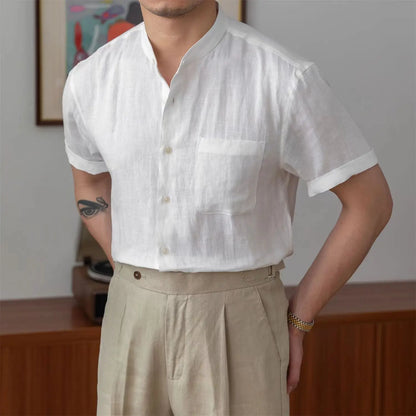 Men’s Linen Shirt – Relaxed Fit – Mandarin Collar – Long Sleeve Button-Up Casual Wear