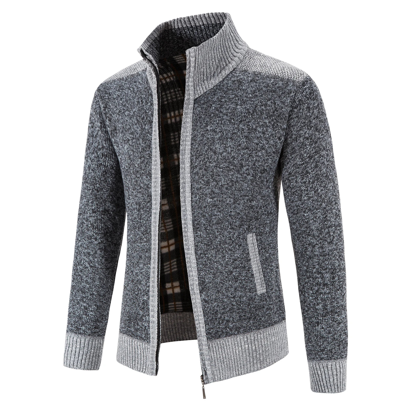 Men's knitted cardigan with patchwork design