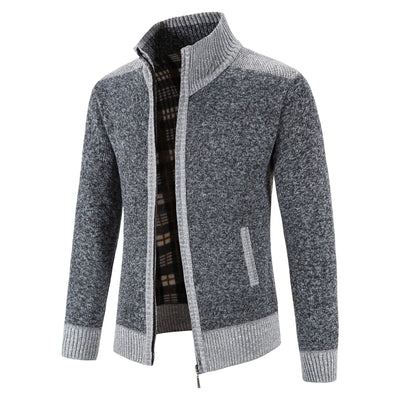 Men's knitted cardigan with patchwork design