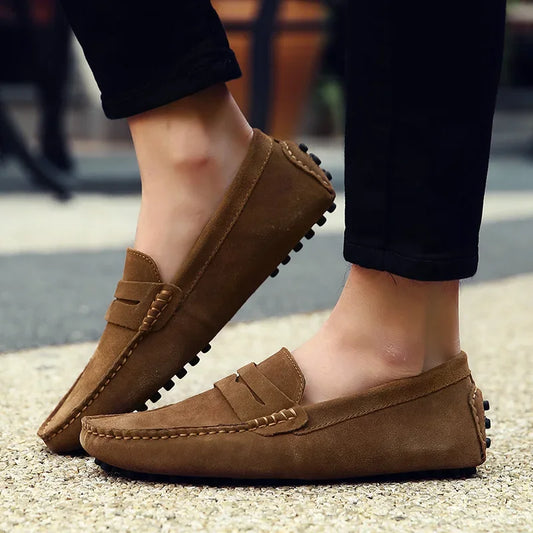 Men’s Loafers – Suede Feel – Slip-On – Moc Toe – Penny Strap – Gripped Sole