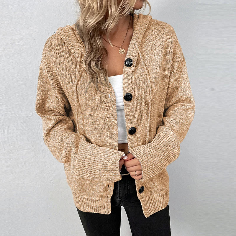 Women's knitted cardigan with hood