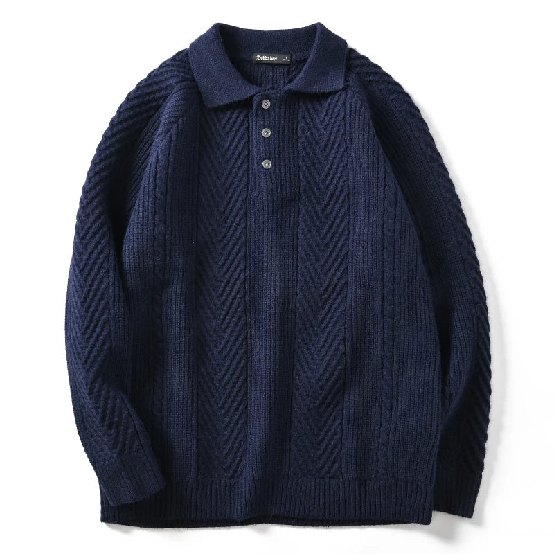 Men's knitted slim fit lapel sweater