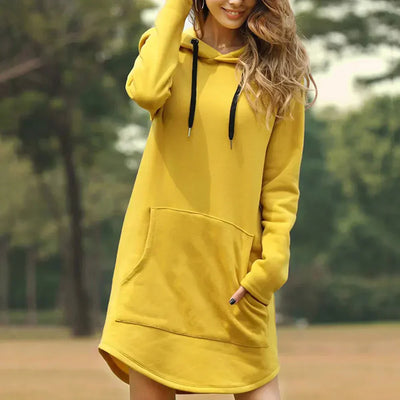 Women's Hoodie Dress - Soft Cotton Blend - Long Sleeve Relaxed Fit with Kangaroo Pocket
