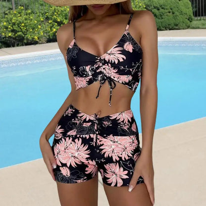 Women’s Bikini Set – V-Neck Drawstring Top – High Waist – Stretch Breathable Fabric