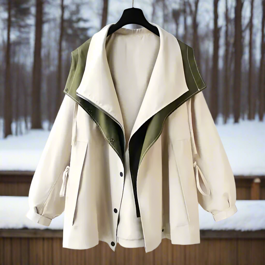 Women’s Oversized Jacket – Soft Fabric – Hidden Closure – Adjustable Sleeves – Large Pockets