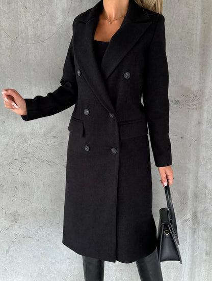 Women's warm long sleeves with lapel coat