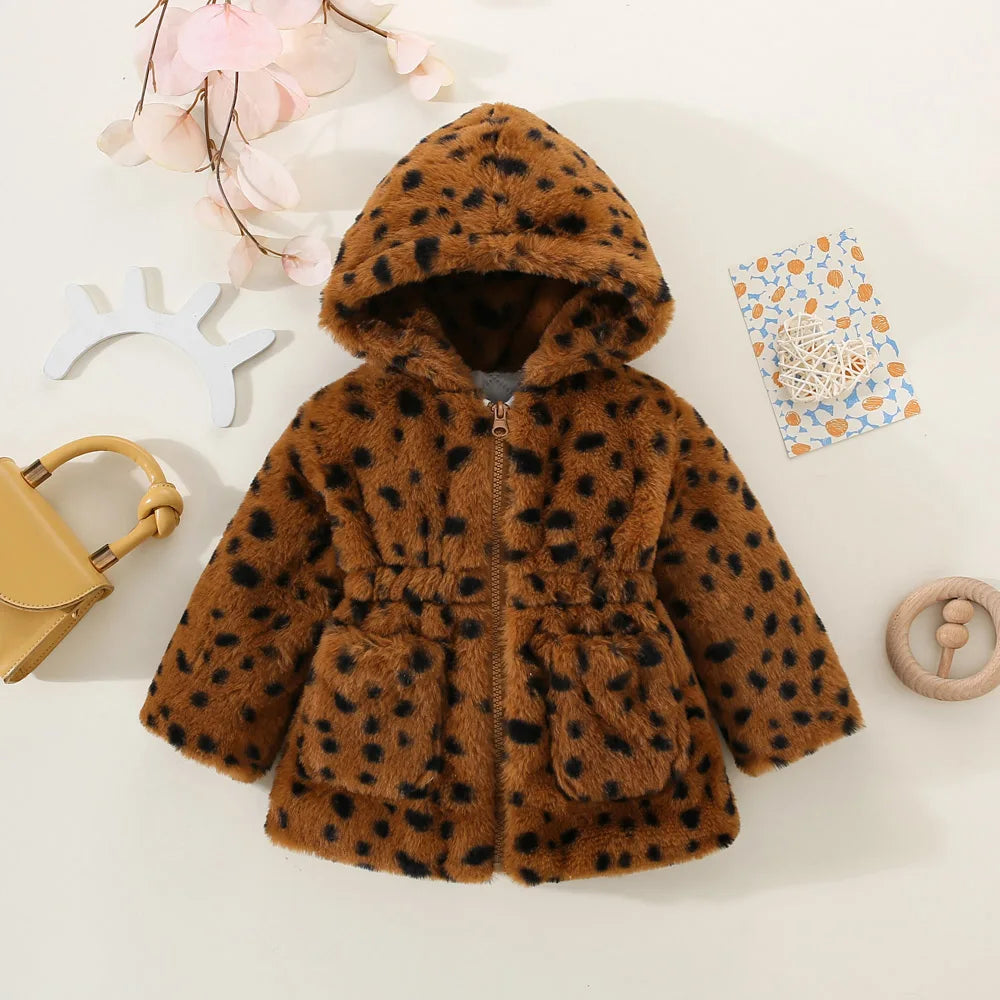 Baby girl winter coat leopard print hooded jacket