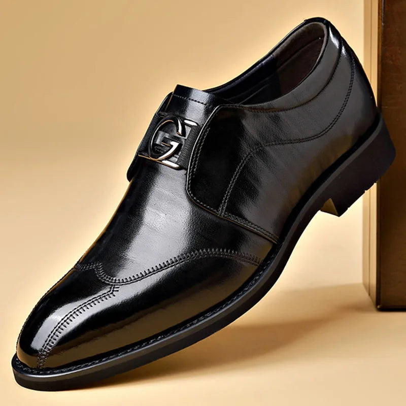 Men’s Leather Dress Shoes - Slip-On - Pointed Toe - Elegant Formal Wear