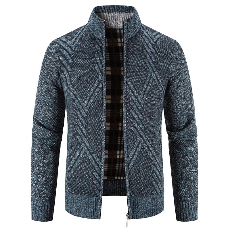 Men's knitted cardigan with patchwork design