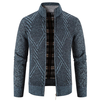 Men's knitted cardigan with patchwork design