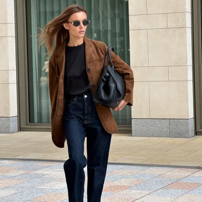 Women’s Tailored Jacket – Notched Lapel – Button Front – Hip Length