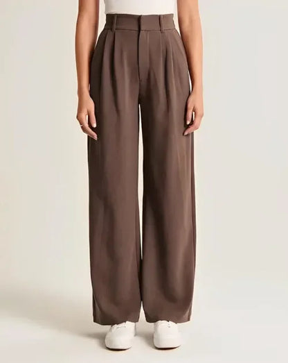Women’s Tailored Trousers – Wide Leg – High Waist – Front Pleats – Full Length