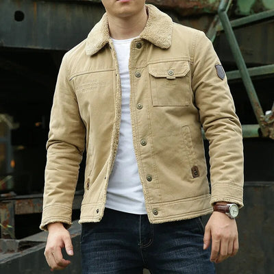 Men’s Jacket – Classic Fit – Shearling Collar – Button Closure – Chest Pockets – Casual Wear