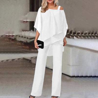 Elegant Women's Cold Shoulder 2-piece Set- Flowy & Stylish