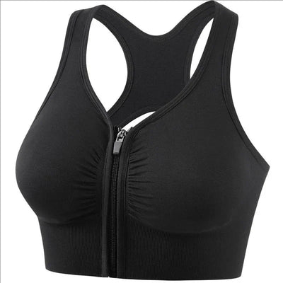 Women’s Sports Bra – Front Zipper – Racerback – Snug Fit – Breathable Blend – High Support