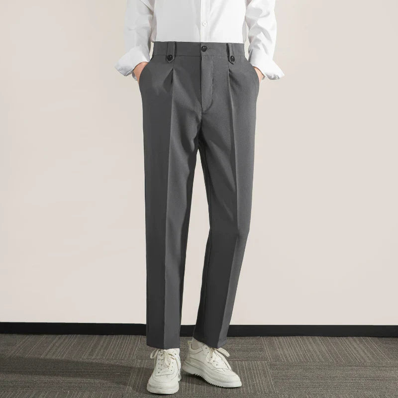 Men’s Trousers – Classic Fit – Pleated Front – Straight Leg – Cotton Blend