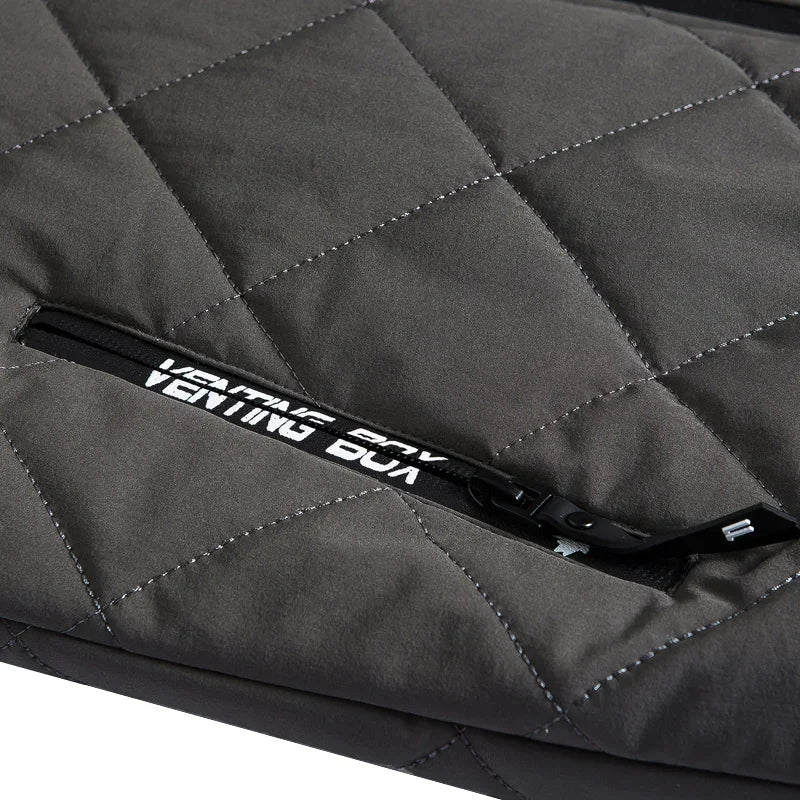 Men’s Quilted Jacket - Hooded - Diamond Stitch - Ribbed Cuffs & Hem - Zipped Pockets