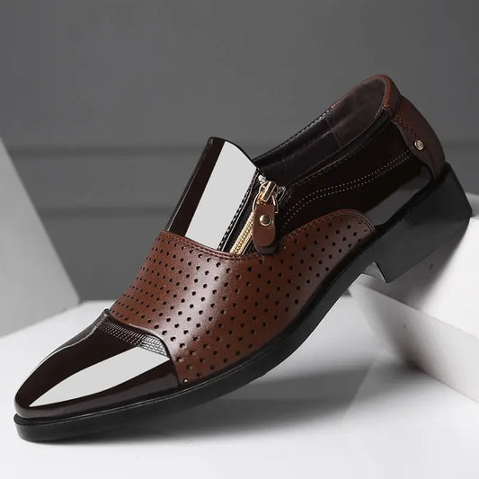 Men’s Dress Shoes - Pointed Toe - Side Zip Closure - Polished Finish - Breathable Formal Wear