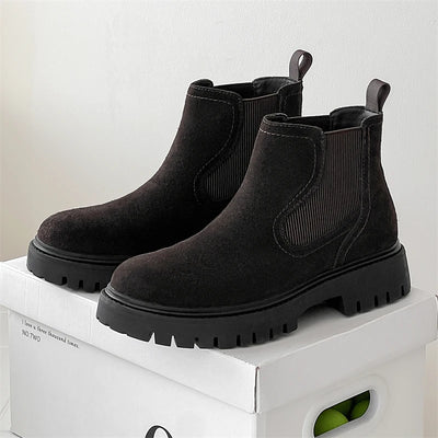 Men’s Mid-Cut Casual Boots – Suede – Elastic Side Panels – Chunky Sole – Retro Style