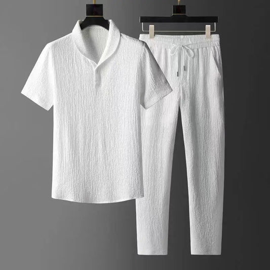 Men's loose-fitting short arm top and pants set