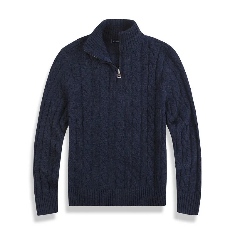 Men’s Half Zip Sweater – Cotton Blend – Cable Knit – Regular Fit – Ribbed Trim
