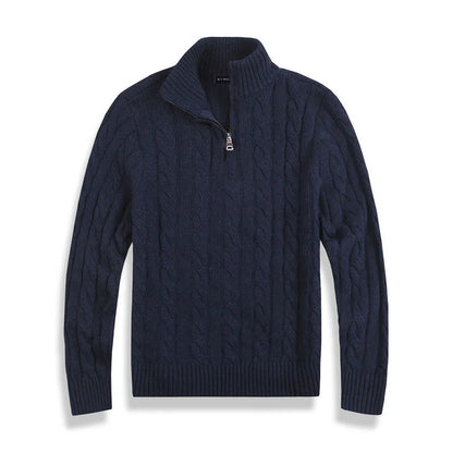 Men’s Half Zip Sweater – Cotton Blend – Cable Knit – Regular Fit – Ribbed Trim