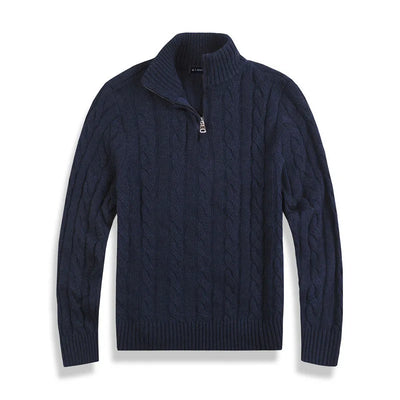 Men’s Half Zip Sweater – Cotton Blend – Cable Knit – Regular Fit – Ribbed Trim
