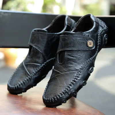 Men’s Leather Loafers – Slip-On Casual Fit – Handcrafted Look – Button Strap Detail
